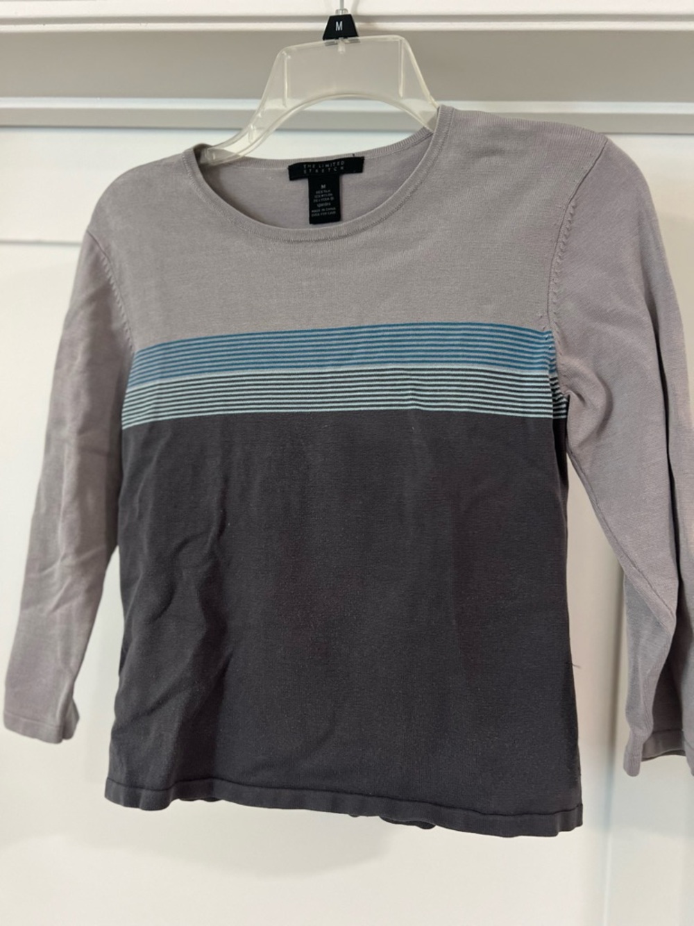 The Limited Light Gray Stretch Silk Blend Crew Neck Top